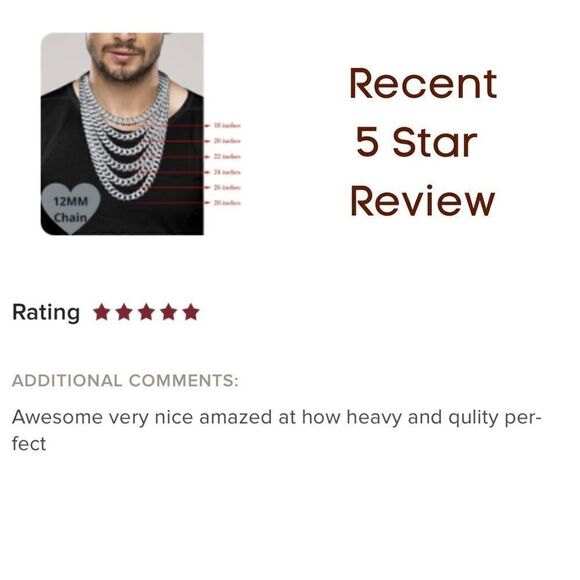 24” Men’s Solid 925 Sterling Silver Cuban Chain - Picture 5 of 7